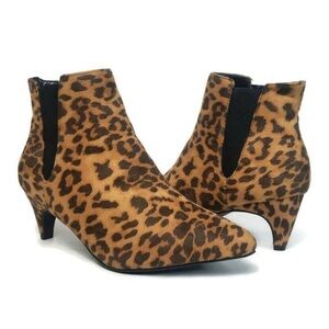 Chelsea Leopard Animal Print Kitten Heel Ankle Bootie Women’s Sizes NWOB